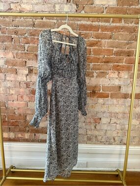 Free People Gray Floral Smocked Midi Dress